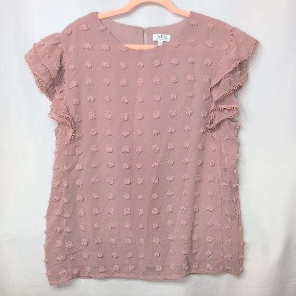 indi & co Tops - Mauve Textured Ruffle Sleeve Blouse